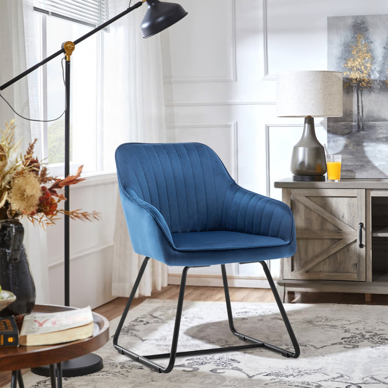 Bacallao Velvet Armchair Set of 2 Wade Logan Fabric Blue Velvet